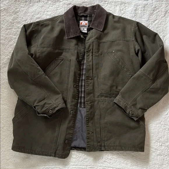 Sorel Duck barn Chore Jacket olive green canvas Pockets EUC size XL - Picture 2 of 13